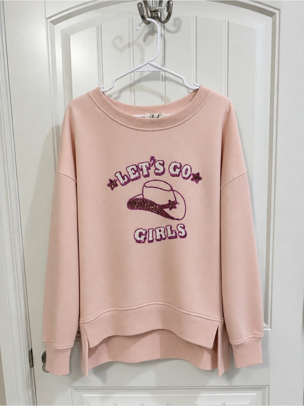 Oversized Light Pink Embroidered 'Let’s Go Girls' Crewneck Sweatshirt
